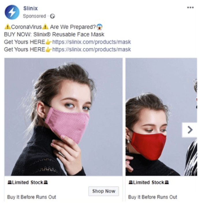 Coronavirus Facebook ads