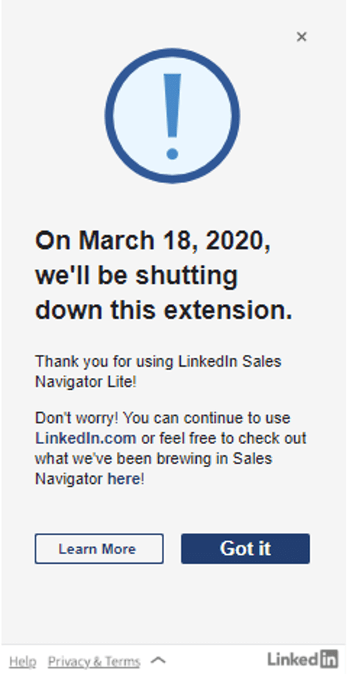 LinkedIn shutting down Sales Navigator Gmail extension