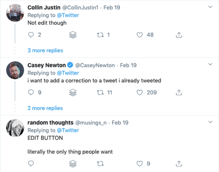 Tweets about wanting editable tweets