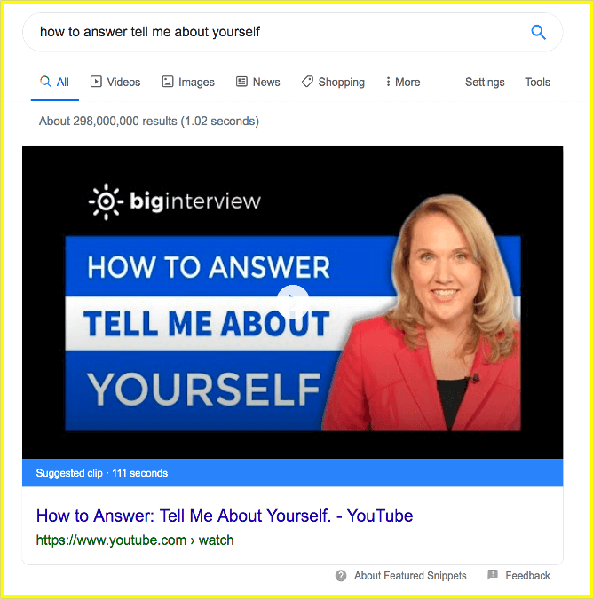 Video in Google search results