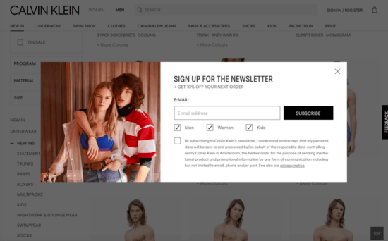 E-commerce marketing strategy popup