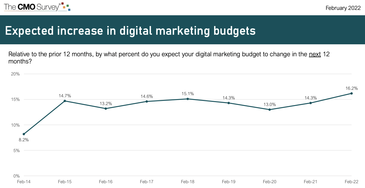 Dijital pazarlama bütçesi büyümesi 2022